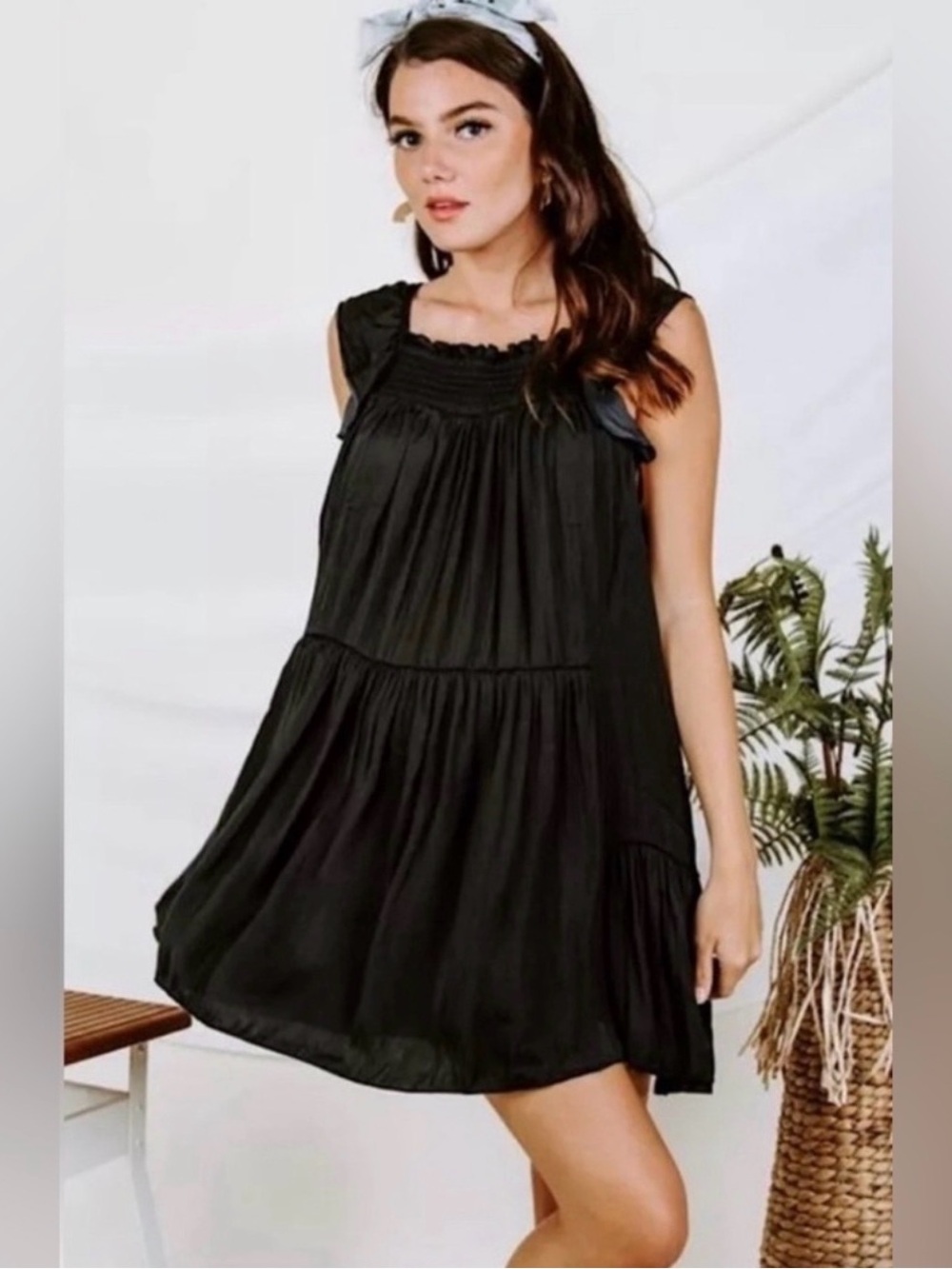 FREE PEOPLE Want Your Love Mini Dress Black Ruffle Boho Babydoll Size XS NWT - Picture 1 of 16